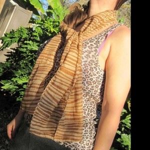 Cream Amber Zebra Striped Scarf Wrap Preowned Repaired Animal Print Polyester